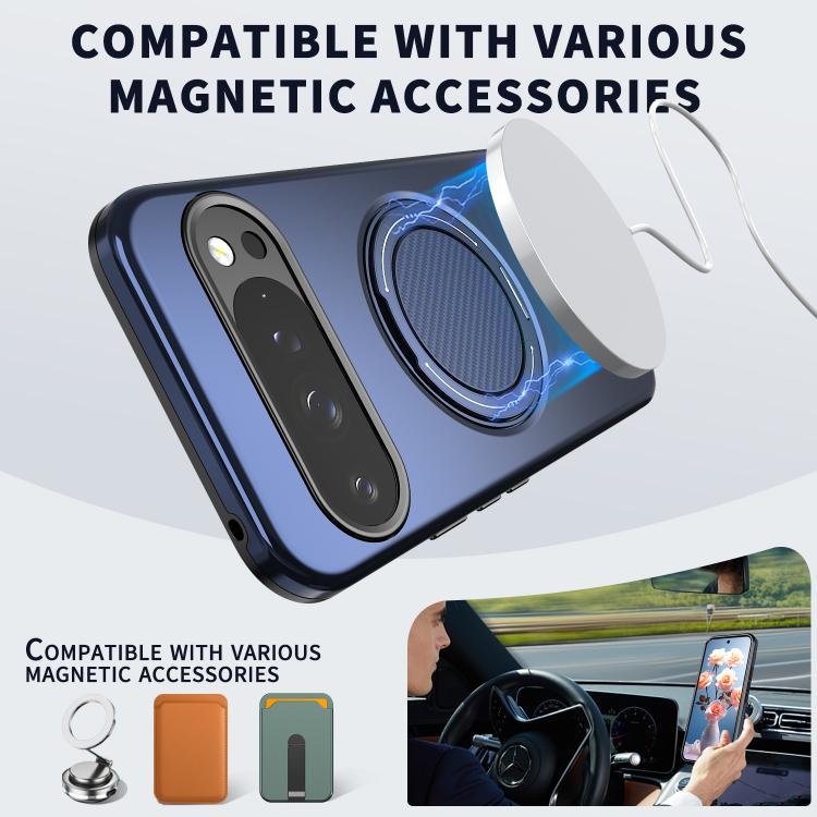 For Google Pixel 10 Pro XL / 9 Pro XL Metal Rotation Holder MagSafe TPU Hybrid PC Phone Case