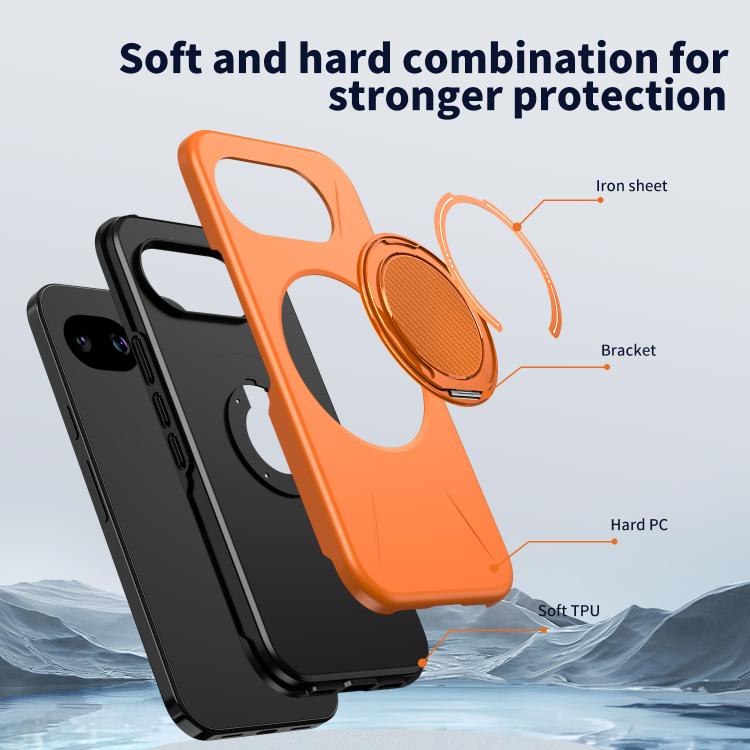 For Google Pixel 10a Metal Rotation Holder MagSafe TPU Hybrid PC Phone Case
