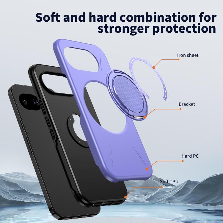 For Google Pixel 10a Metal Rotation Holder MagSafe TPU Hybrid PC Phone Case