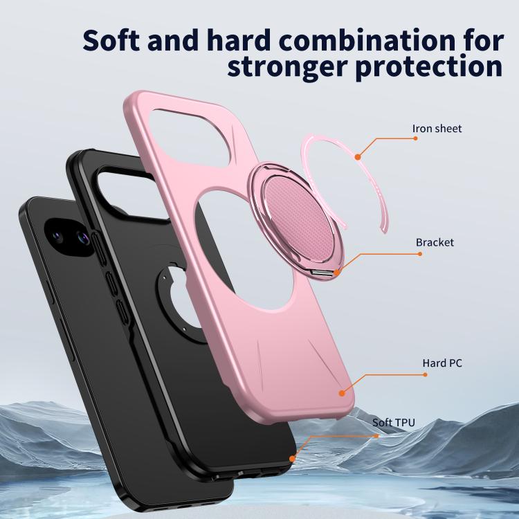 For Google Pixel 10a Metal Rotation Holder MagSafe TPU Hybrid PC Phone Case
