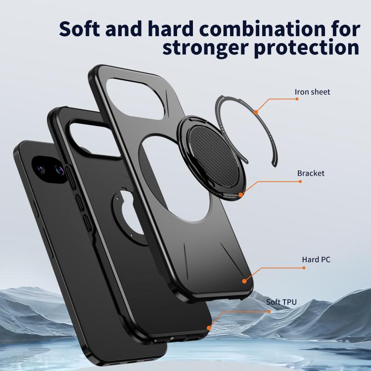 For Google Pixel 10a Metal Rotation Holder MagSafe TPU Hybrid PC Phone Case
