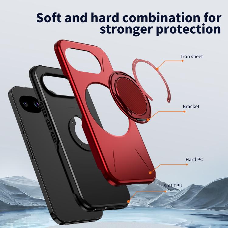For Google Pixel 10a Metal Rotation Holder MagSafe TPU Hybrid PC Phone Case