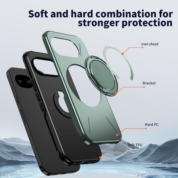 For Google Pixel 10a Metal Rotation Holder MagSafe TPU Hybrid PC Phone Case