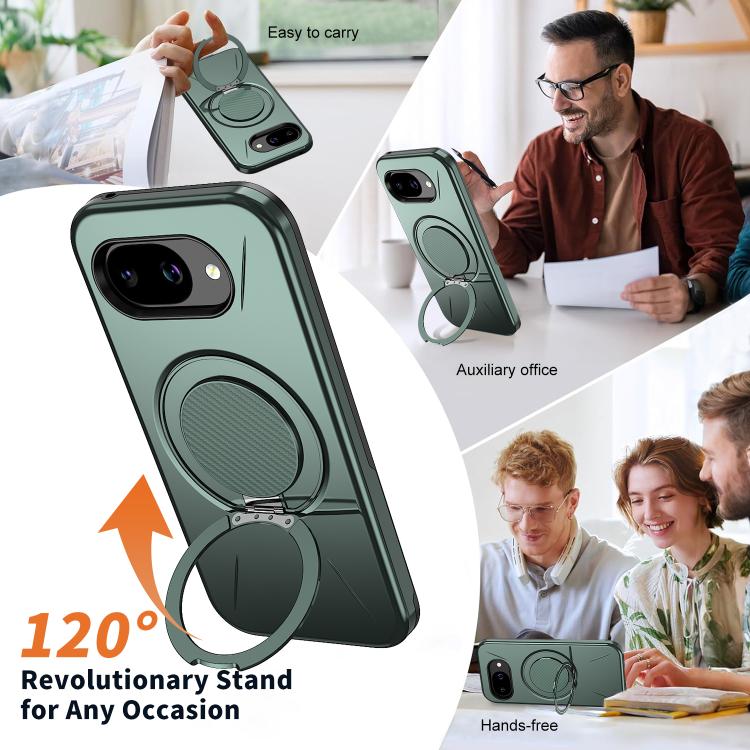 For Google Pixel 10a Metal Rotation Holder MagSafe TPU Hybrid PC Phone Case