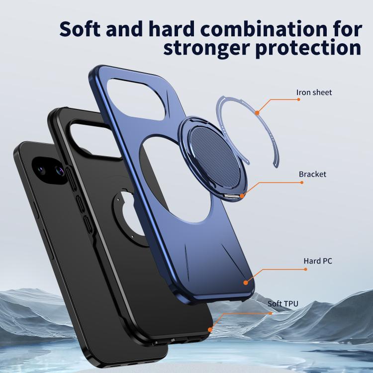 For Google Pixel 10a Metal Rotation Holder MagSafe TPU Hybrid PC Phone Case