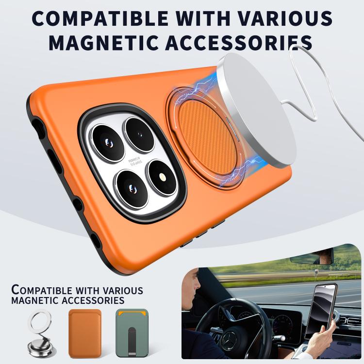 For Redmi Note 14 Pro 4G / 5G / Note 14 Pro+ 5G Metal Rotation Holder MagSafe TPU Hybrid PC Phone Case