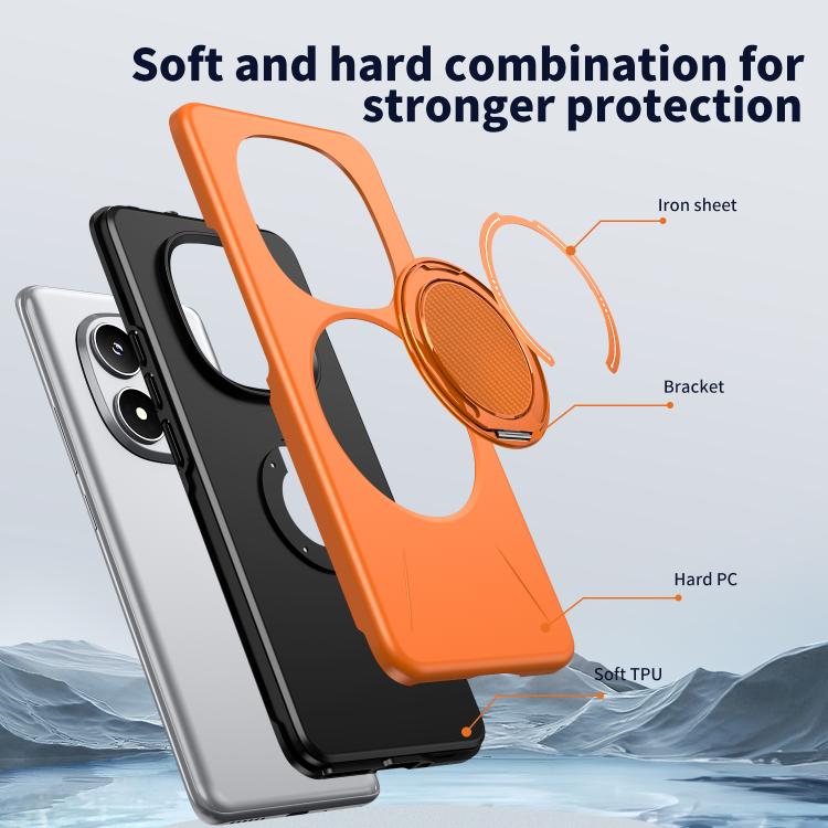 For Redmi Note 14 Pro 4G / 5G / Note 14 Pro+ 5G Metal Rotation Holder MagSafe TPU Hybrid PC Phone Case