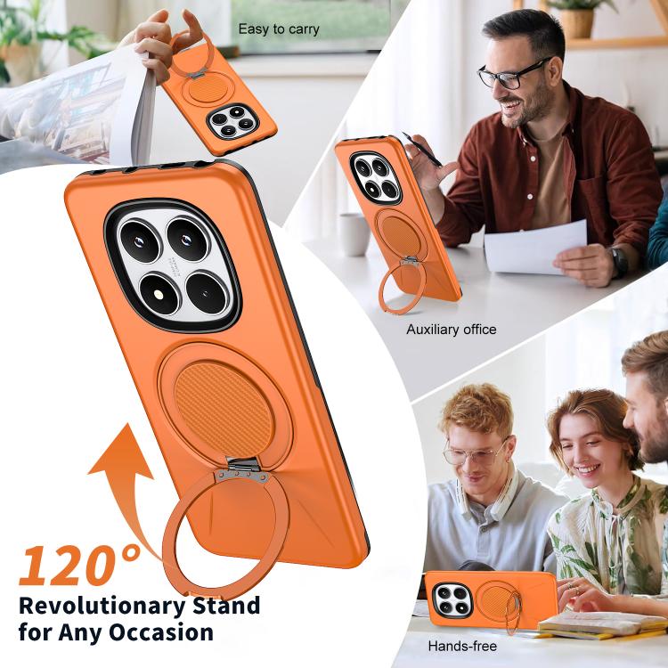 For Redmi Note 14 Pro 4G / 5G / Note 14 Pro+ 5G Metal Rotation Holder MagSafe TPU Hybrid PC Phone Case