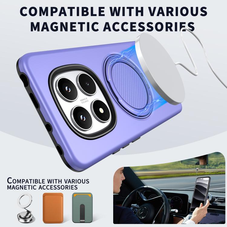 For Redmi Note 14 Pro 4G / 5G / Note 14 Pro+ 5G Metal Rotation Holder MagSafe TPU Hybrid PC Phone Case