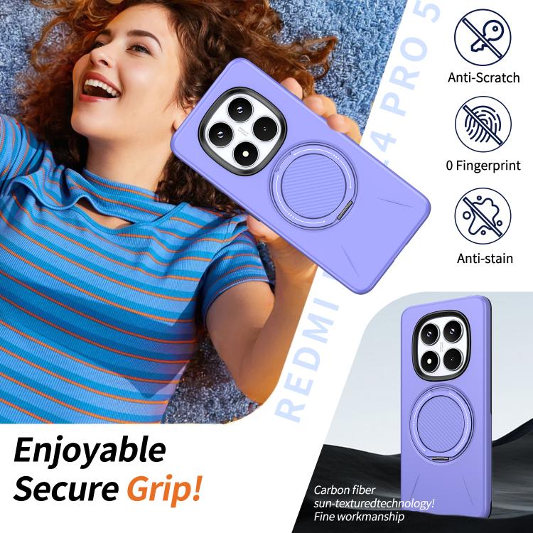 For Redmi Note 14 Pro 4G / 5G / Note 14 Pro+ 5G Metal Rotation Holder MagSafe TPU Hybrid PC Phone Case