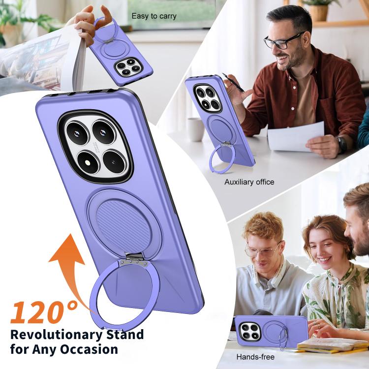 For Redmi Note 14 Pro 4G / 5G / Note 14 Pro+ 5G Metal Rotation Holder MagSafe TPU Hybrid PC Phone Case