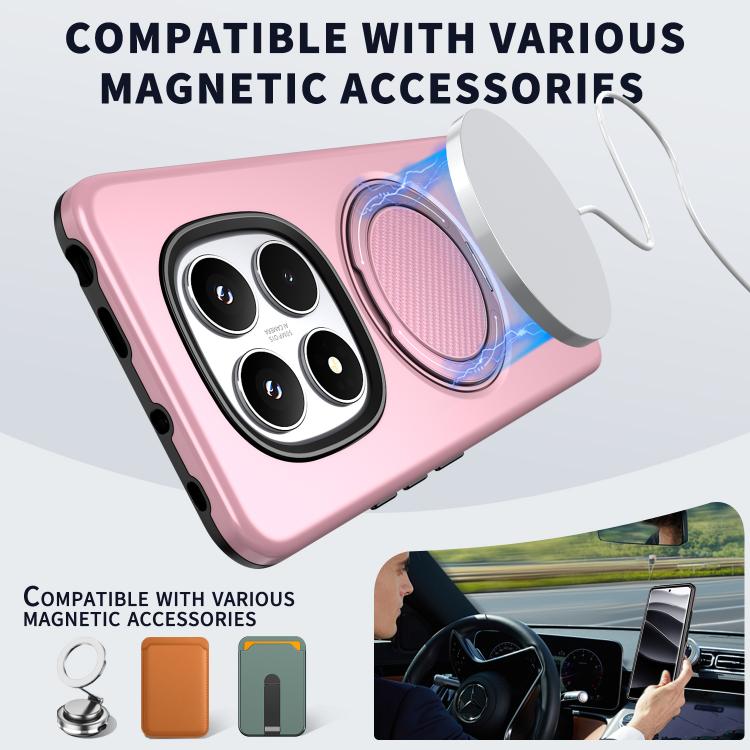 For Redmi Note 14 Pro 4G / 5G / Note 14 Pro+ 5G Metal Rotation Holder MagSafe TPU Hybrid PC Phone Case