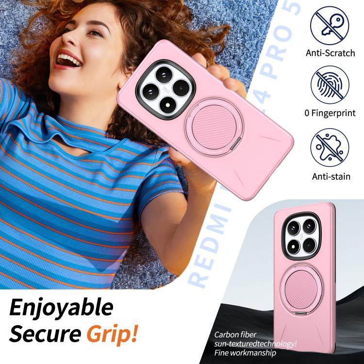 For Redmi Note 14 Pro 4G / 5G / Note 14 Pro+ 5G Metal Rotation Holder MagSafe TPU Hybrid PC Phone Case
