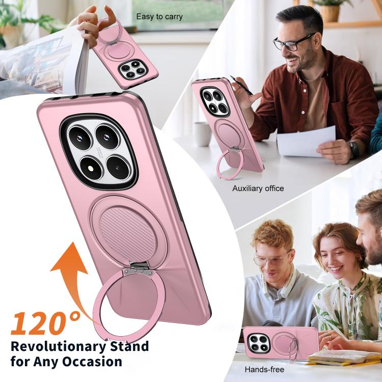 For Redmi Note 14 Pro 4G / 5G / Note 14 Pro+ 5G Metal Rotation Holder MagSafe TPU Hybrid PC Phone Case