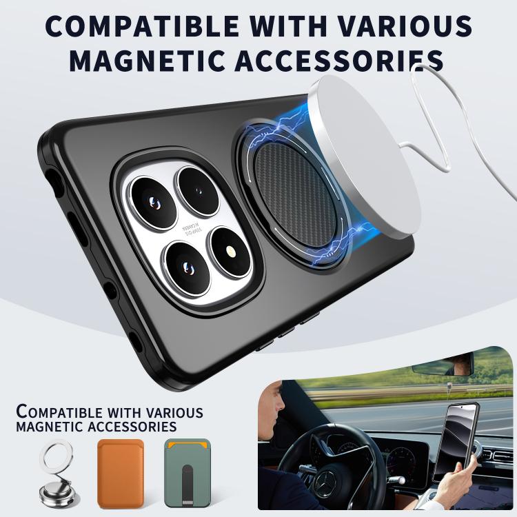 For Redmi Note 14 Pro 4G / 5G / Note 14 Pro+ 5G Metal Rotation Holder MagSafe TPU Hybrid PC Phone Case