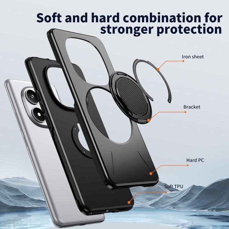 For Redmi Note 14 Pro 4G / 5G / Note 14 Pro+ 5G Metal Rotation Holder MagSafe TPU Hybrid PC Phone Case