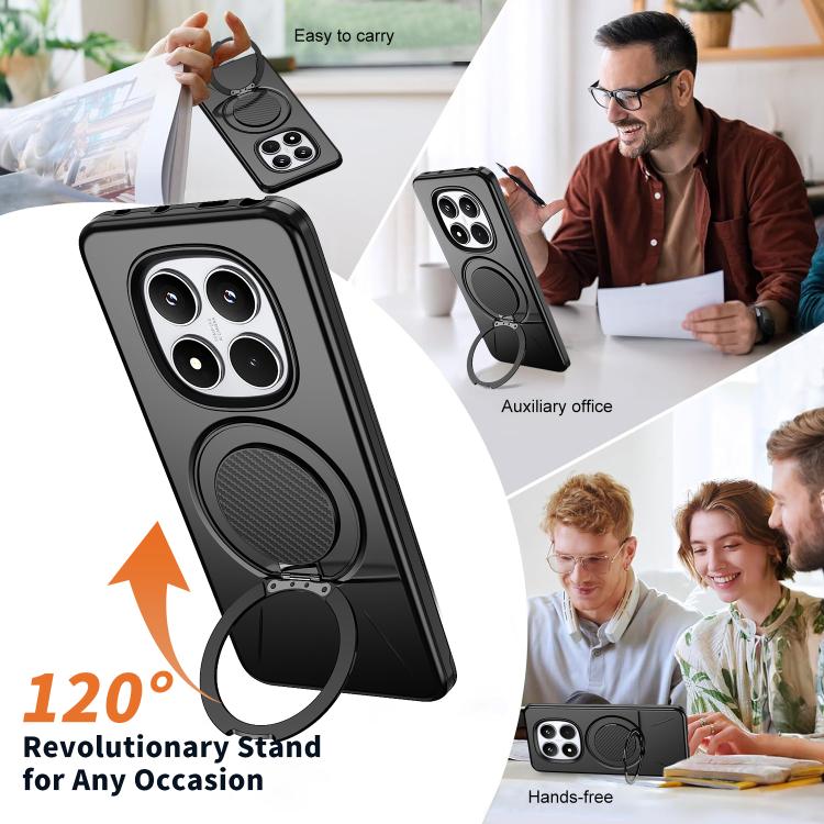 For Redmi Note 14 Pro 4G / 5G / Note 14 Pro+ 5G Metal Rotation Holder MagSafe TPU Hybrid PC Phone Case