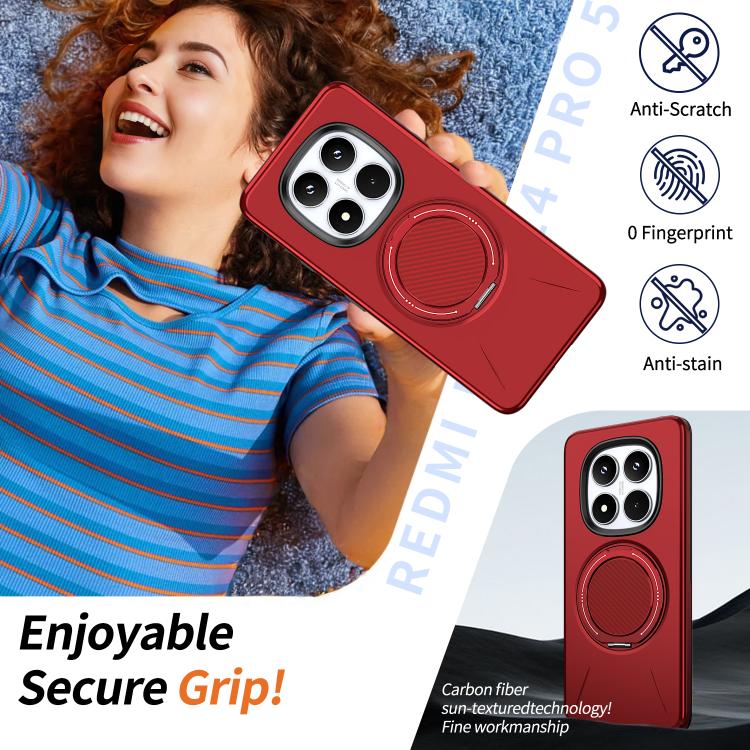 For Redmi Note 14 Pro 4G / 5G / Note 14 Pro+ 5G Metal Rotation Holder MagSafe TPU Hybrid PC Phone Case