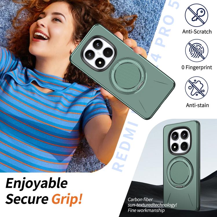 For Redmi Note 14 Pro 4G / 5G / Note 14 Pro+ 5G Metal Rotation Holder MagSafe TPU Hybrid PC Phone Case