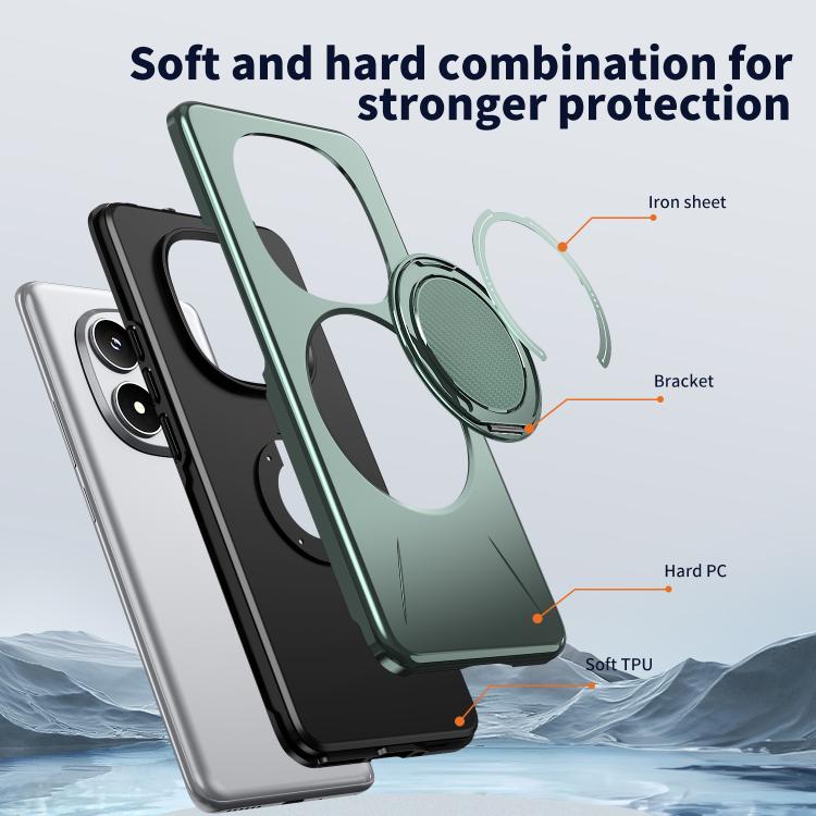 For Redmi Note 14 Pro 4G / 5G / Note 14 Pro+ 5G Metal Rotation Holder MagSafe TPU Hybrid PC Phone Case