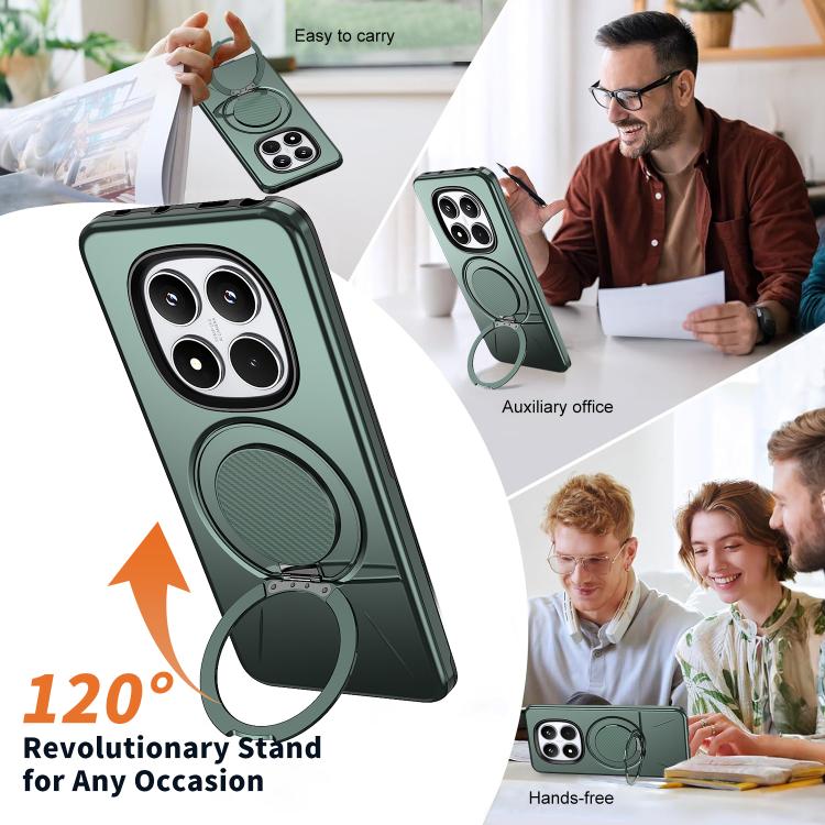 For Redmi Note 14 Pro 4G / 5G / Note 14 Pro+ 5G Metal Rotation Holder MagSafe TPU Hybrid PC Phone Case