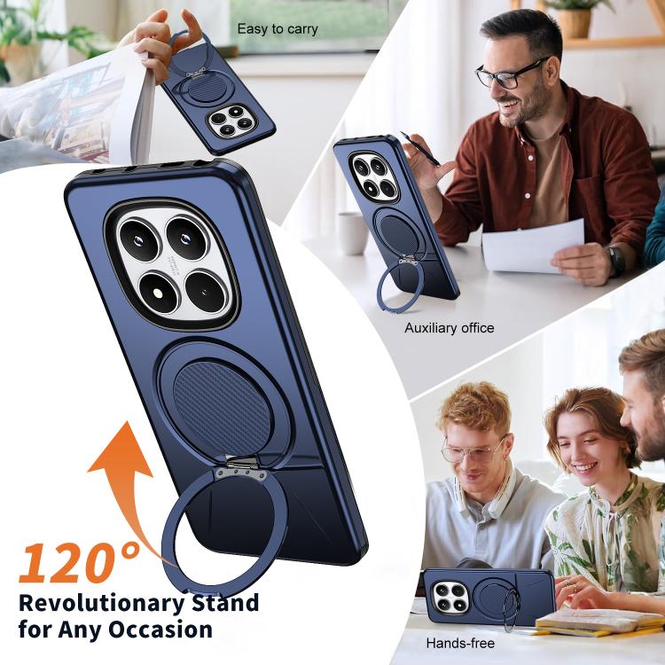 For Redmi Note 14 Pro 4G / 5G / Note 14 Pro+ 5G Metal Rotation Holder MagSafe TPU Hybrid PC Phone Case