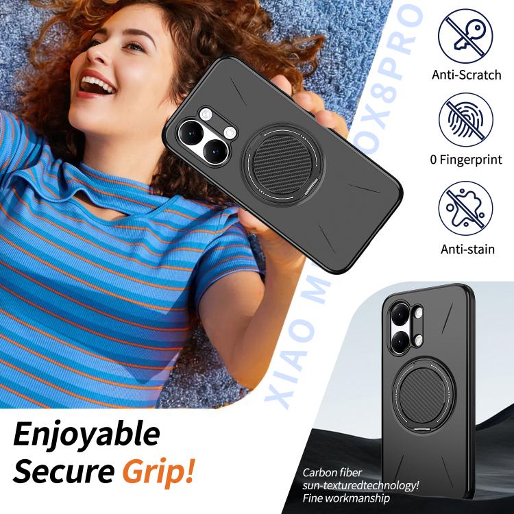 For Redmi Turbo 5 Max 5G / Poco X8 Pro Max 5G Metal Rotation Holder MagSafe TPU Hybrid PC Phone Case