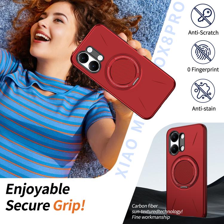For Redmi Turbo 5 Max 5G / Poco X8 Pro Max 5G Metal Rotation Holder MagSafe TPU Hybrid PC Phone Case