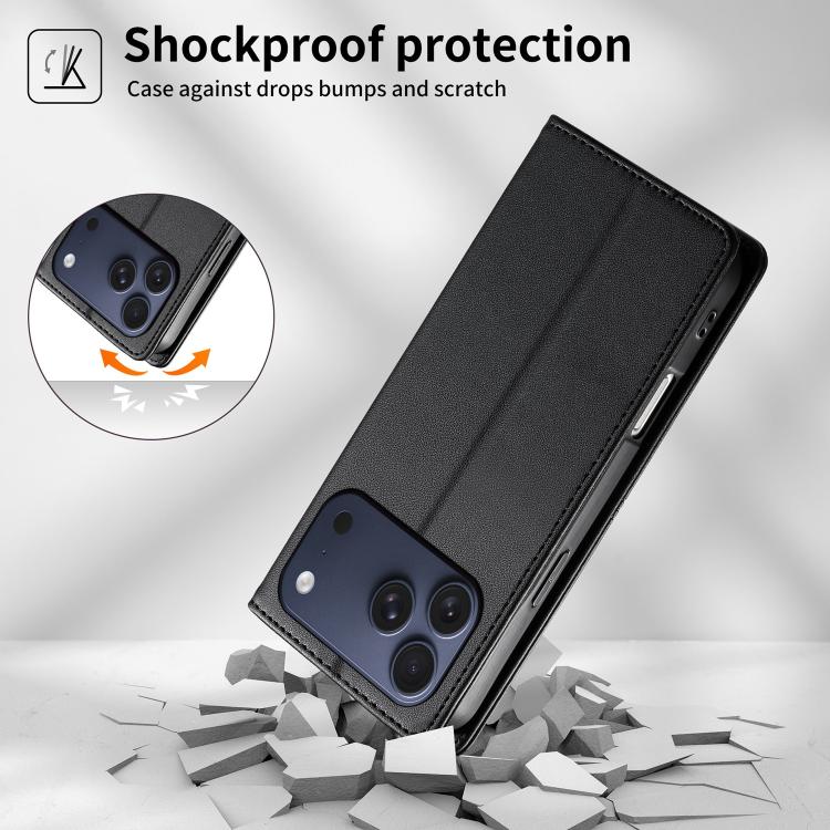 For iPhone 17 Pro Max Stitched Line Magnetic RFID Vegan Leather Phone Case