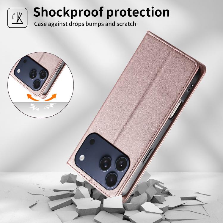 For iPhone 17 Pro Max Stitched Line Magnetic RFID Vegan Leather Phone Case