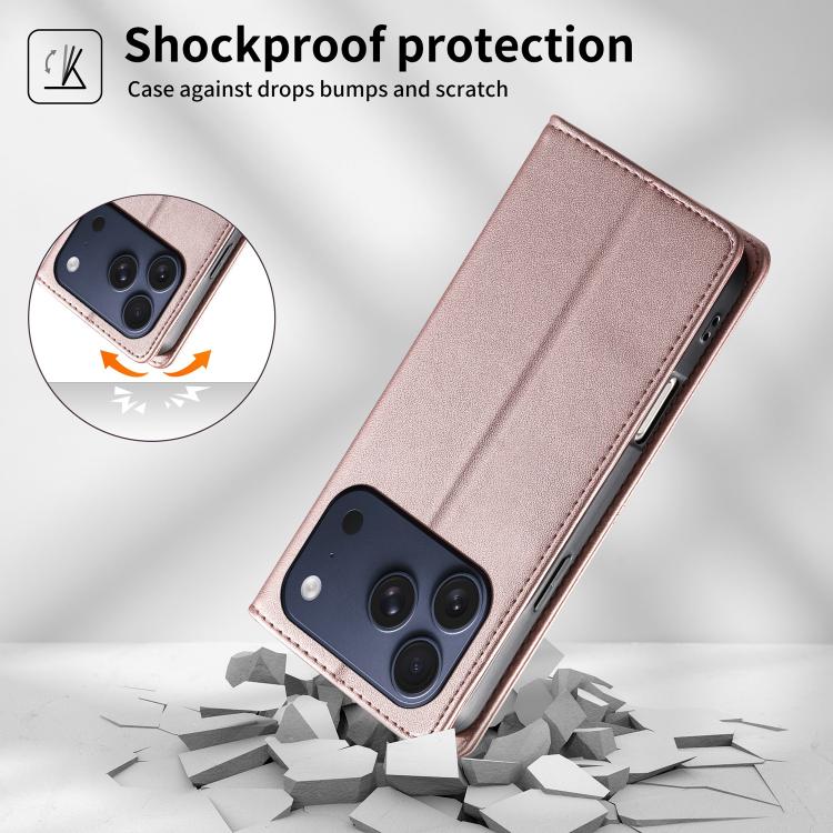 For iPhone 17 Pro Stitched Line Magnetic RFID Vegan Leather Phone Case