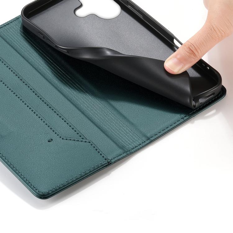 For iPhone 17 Stitched Line Magnetic RFID Vegan Leather Phone Case