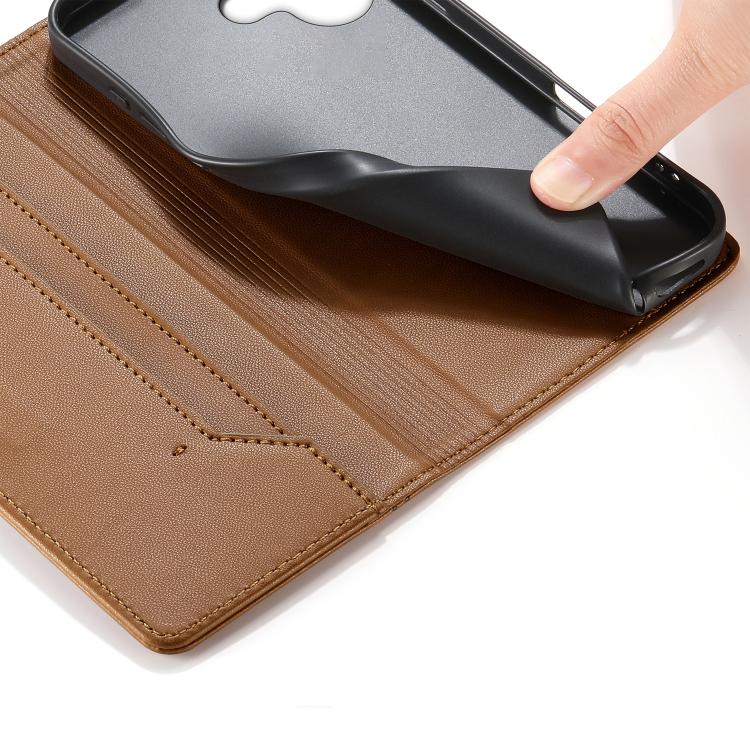 For iPhone 17 Stitched Line Magnetic RFID Vegan Leather Phone Case