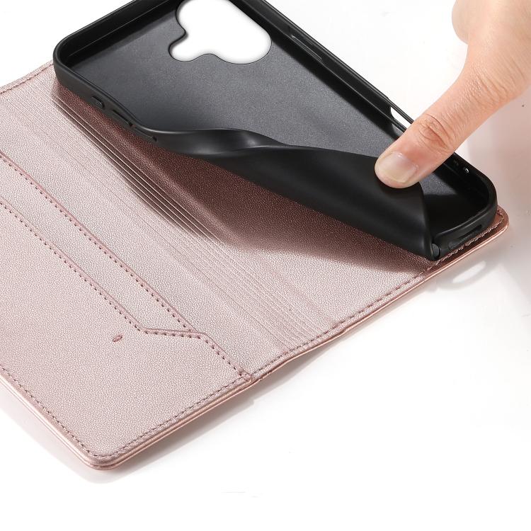 For iPhone 17 Stitched Line Magnetic RFID Vegan Leather Phone Case