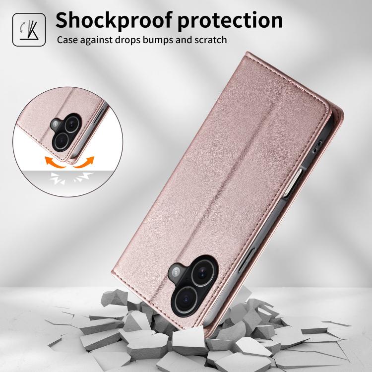 For iPhone 17 Stitched Line Magnetic RFID Vegan Leather Phone Case