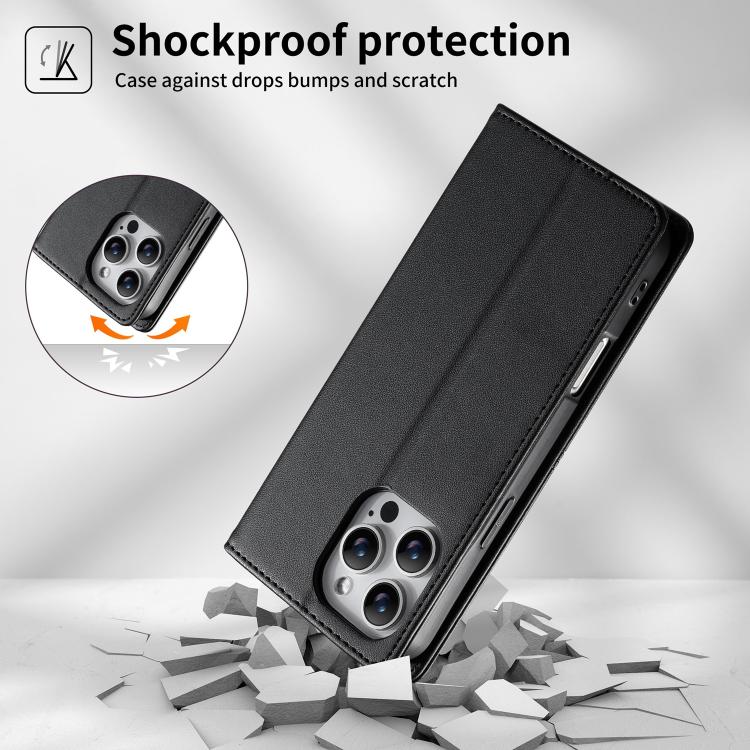 For iPhone 16 Pro Max Stitched Line Magnetic RFID Vegan Leather Phone Case