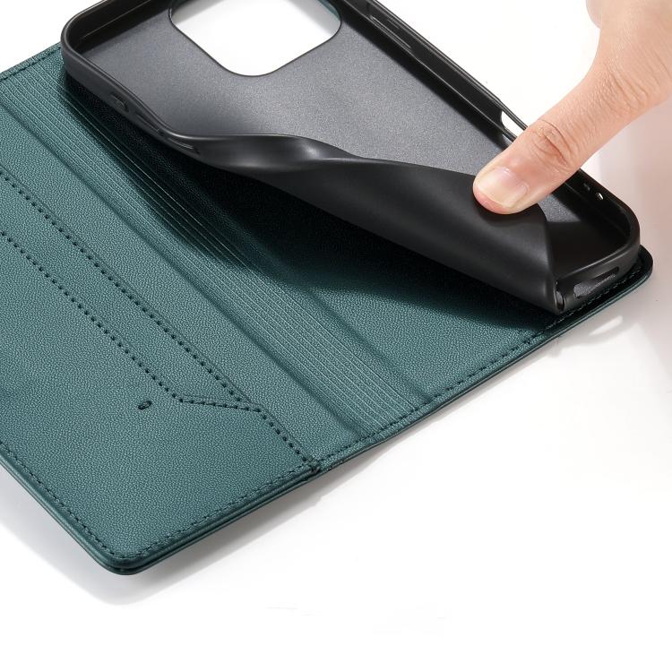 For iPhone 16 Pro Max Stitched Line Magnetic RFID Vegan Leather Phone Case