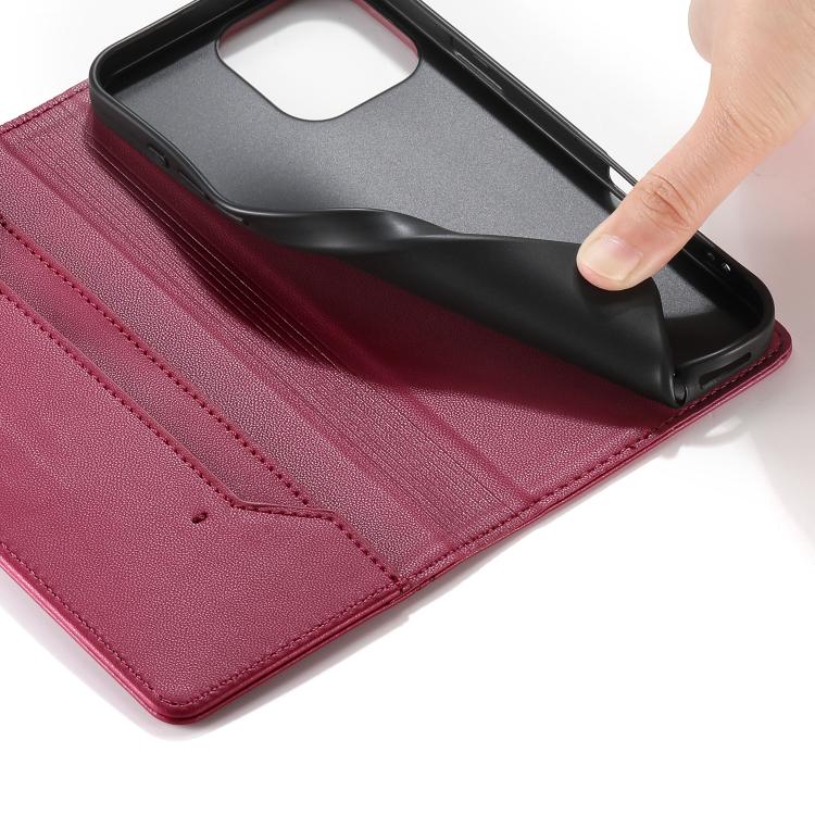 For iPhone 16 Pro Max Stitched Line Magnetic RFID Vegan Leather Phone Case