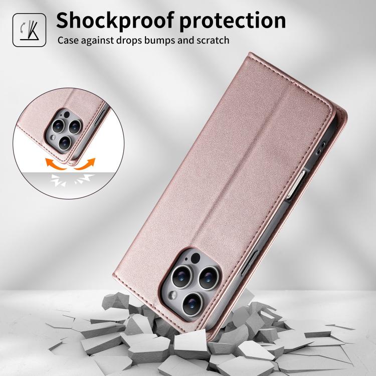 For iPhone 16 Pro Max Stitched Line Magnetic RFID Vegan Leather Phone Case