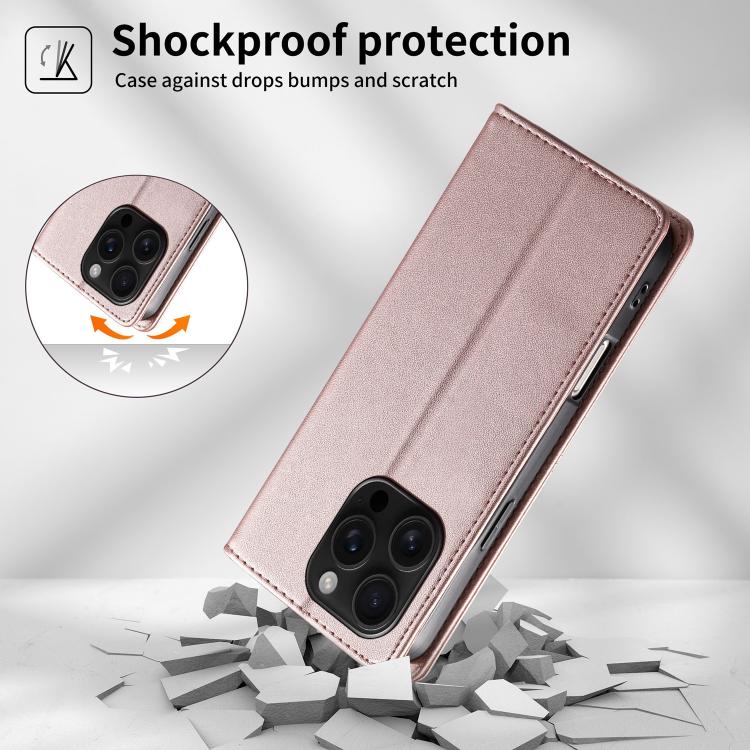 For iPhone 16 Pro Stitched Line Magnetic RFID Vegan Leather Phone Case