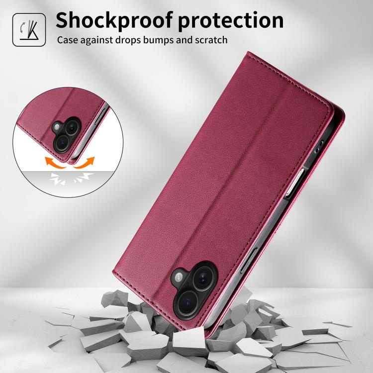 For iPhone 16 Plus Stitched Line Magnetic RFID Vegan Leather Phone Case