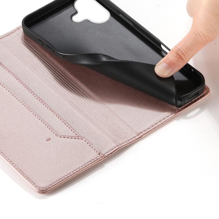For iPhone 16 Plus Stitched Line Magnetic RFID Vegan Leather Phone Case