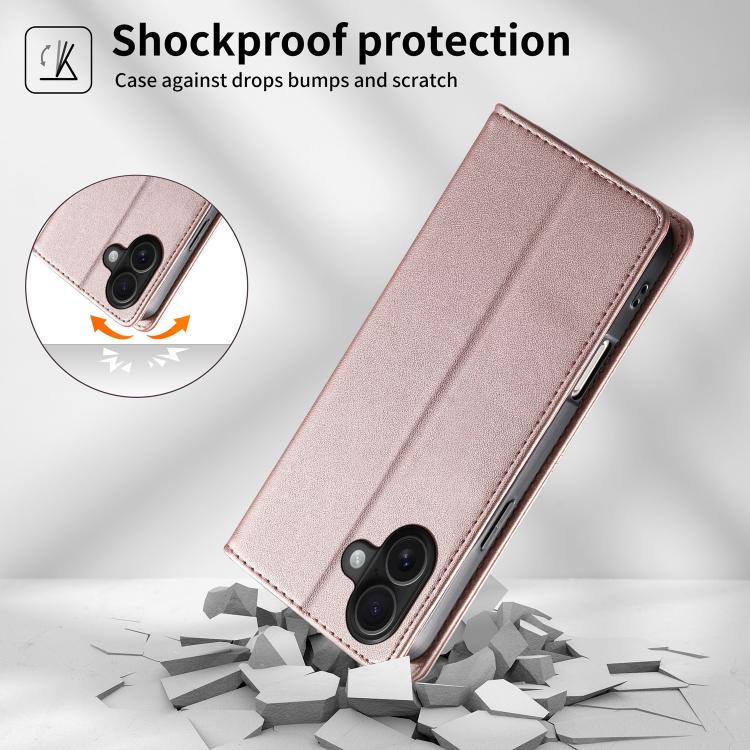 For iPhone 16 Plus Stitched Line Magnetic RFID Vegan Leather Phone Case