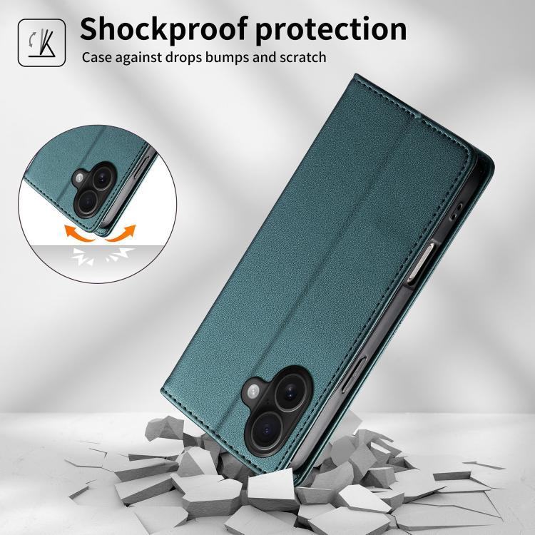 For iPhone 16 Stitched Line Magnetic RFID Vegan Leather Phone Case