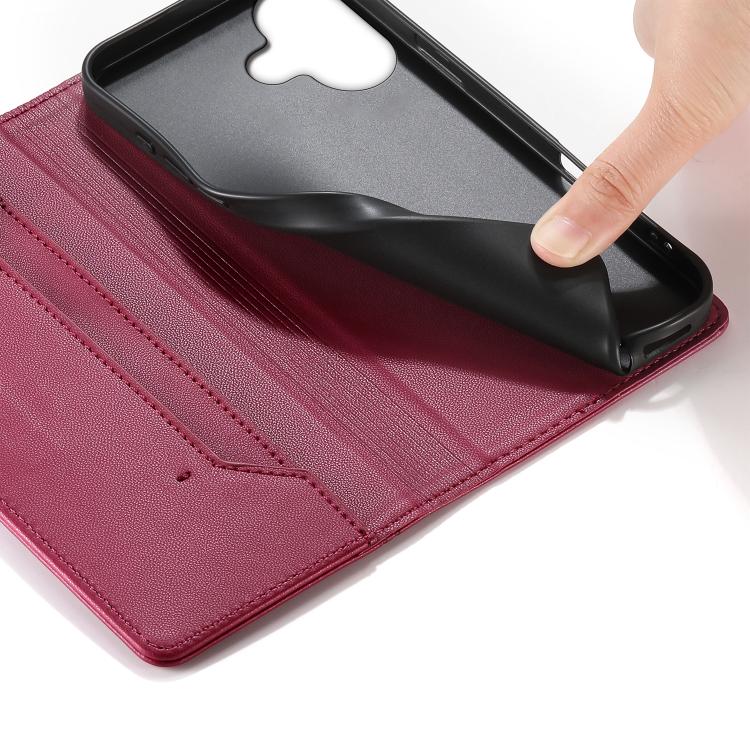 For iPhone 16 Stitched Line Magnetic RFID Vegan Leather Phone Case