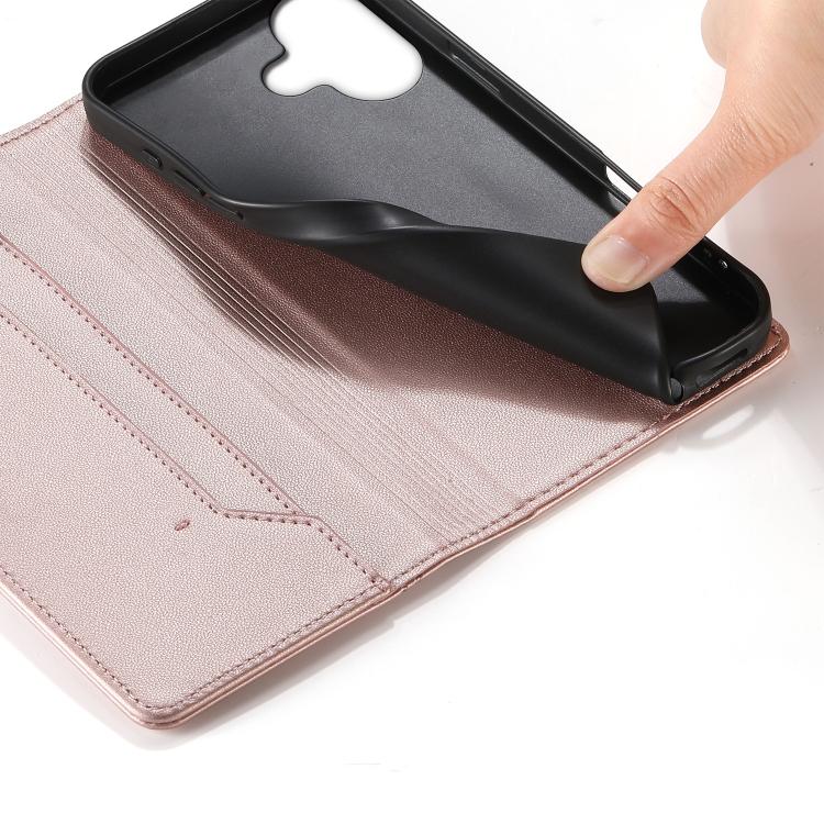 For iPhone 16 Stitched Line Magnetic RFID Vegan Leather Phone Case