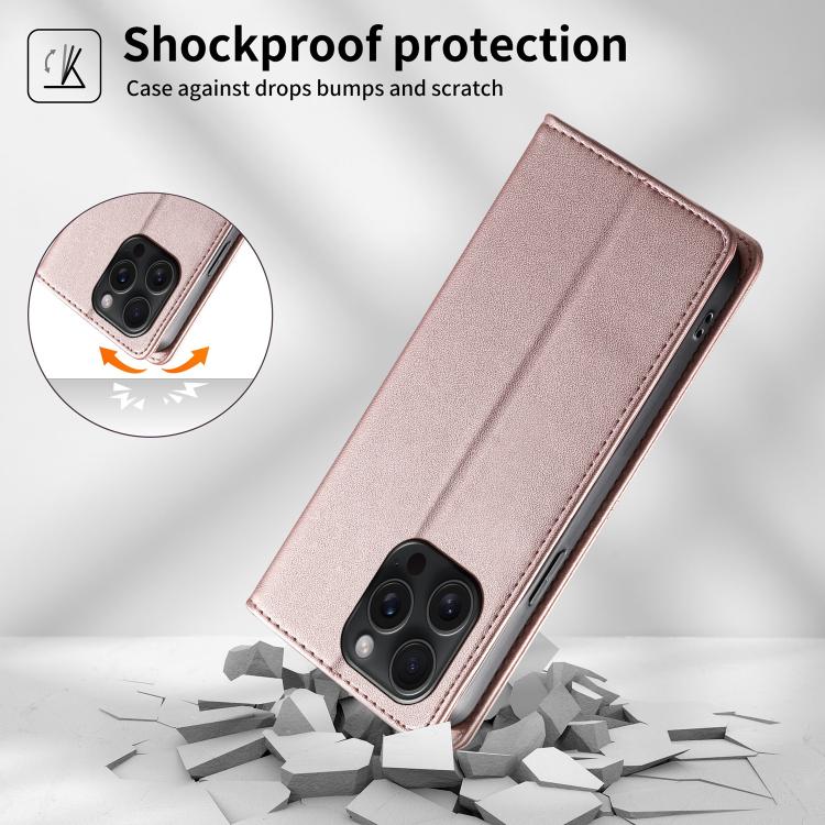 For iPhone 15 Pro Max Stitched Line Magnetic RFID Vegan Leather Phone Case