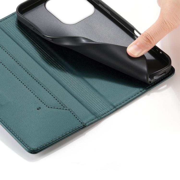 For iPhone 15 Pro Stitched Line Magnetic RFID Vegan Leather Phone Case