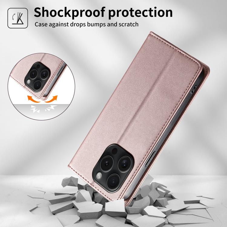 For iPhone 15 Pro Stitched Line Magnetic RFID Vegan Leather Phone Case