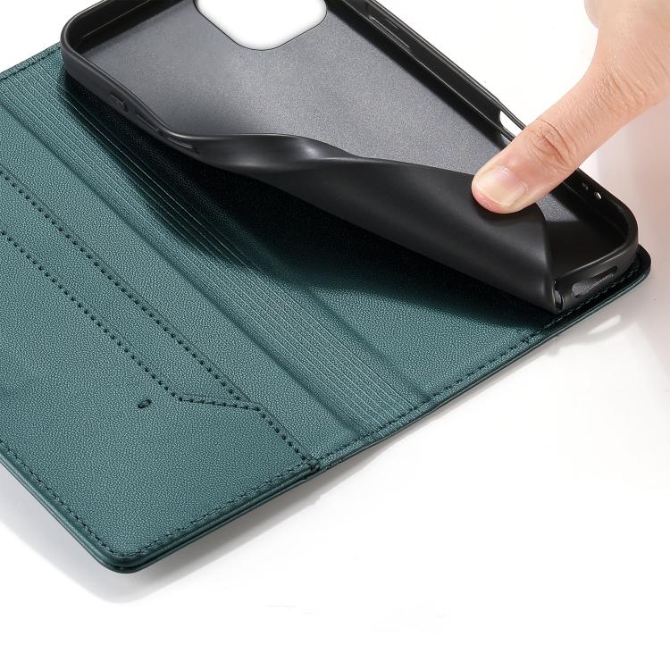 For iPhone 15 Plus Stitched Line Magnetic RFID Vegan Leather Phone Case